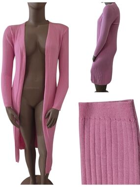 DAISY Rib-Knit Long Sleeve Open Front Maxi Cardigan Large Baby Pink New w/Tags